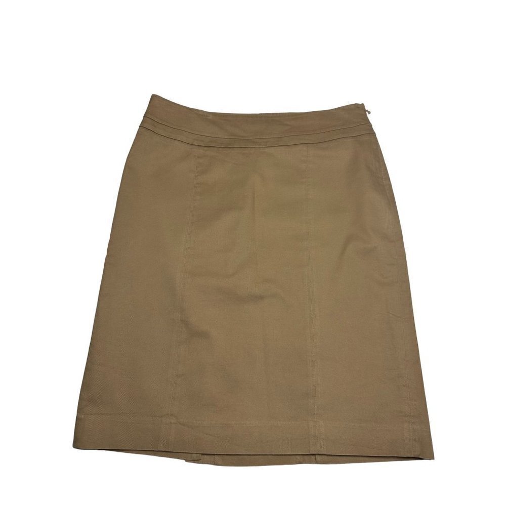 Loft, tan‎ color A-line skirt with double slit in back, size 4